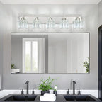 Modern Vanity Light 5-Lights Brushed Nickel Vanity Light Crystal Bathroom Wall Light Bathroom Light Fixtures