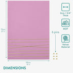 Navaris Fabric Memo Bulletin Board - 20" x 28" Velvet Memory Board for Wall to Display Photo Collages, Pictures, Notes - Includes 6 Push Pins - Lavender