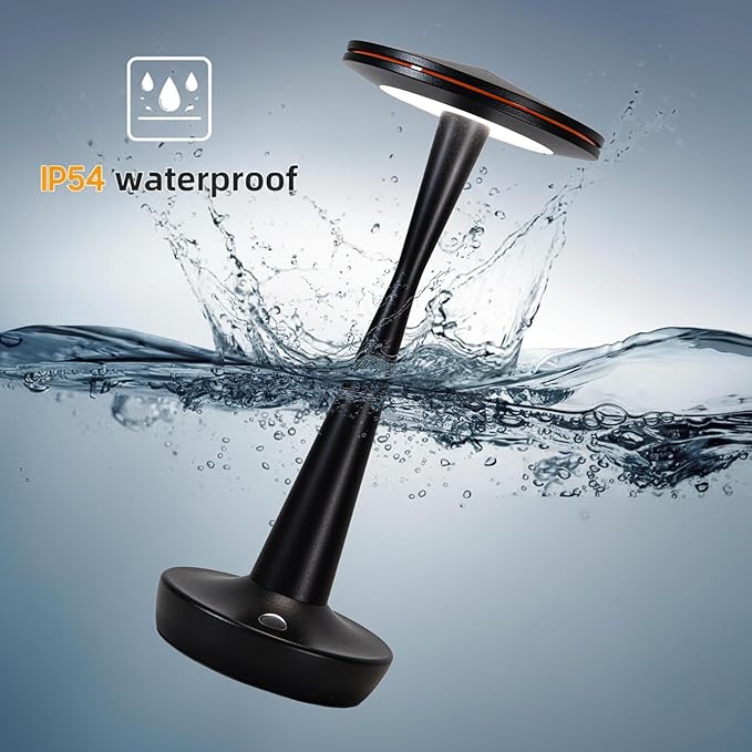 LED Cordless Table Lamps Rechargeable - Outdoor Battery Operated Portable Table Light 3 Color Stepless Dimming Tables Lamp with Memory Function, IP54 Waterproof for Patio Restaurant Dining (Black)