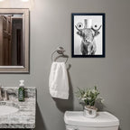 Funny Highland Cow Bathroom Wall Art with Toilet Paper on Head, Humorous Farmhouse Sign for Bathroom Decor, Rustic Black Framed Canvas Print for Restroom Toilet, Ready to Hang 16"x20"