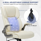 COLAMY High Back Executive Office Chair- Ergonomic Home Computer Desk Leather Chair with Padded Flip-up Arms, Adjustable Tilt Lock, Swivel Rolling Chair for Adult Working Study-Ivory