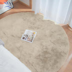 Round Rugs 8ft Shag Washable Fluffy Area Rugs for Bedroom Light Brown Beige Large Circle Faux Rabbit Shaggy Fur Rug for Living Room Nursery Rug