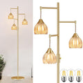 Dimmable Floor Lamp for Living Room, Bedroom, Gold Standing Lamp with 3pcs 6W Bulbs, Vintage Brass Floor Lamps for Corner, Nursery (Amber Tulip)