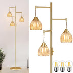 Dimmable Floor Lamp for Living Room, Bedroom, Gold Standing Lamp with 3pcs 6W Bulbs, Vintage Brass Floor Lamps for Corner, Nursery (Amber Tulip)