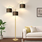 Nintiue Dimmable Floor Lamp - 3 Lights Gold Floor Lamps for Living Room with Black Shades & Heavy Base, Mid Century Tree Floor Lamp for Bedroom Office, 3 LED Bulbs Included