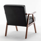 Accent Chair with Microfiber Upholstery and Solid Wood Frame, Classic Mid-Century Modern Living Room Furniture for Extra Seating, Black PU/PVC