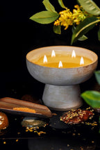 Blueme Calm Candle | Osmanthus & Sandalwood | 5 Wick - Refillable Wellness Candle with Essential Oils, Hand Finished & Poured Soy Wax Blend Ceramic Vessel, Natural Cotton Wicks | Large 24 oz