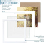 KTKDE 10x10 Picture Frame, Display 8x8 With Mat or 10x10 Without, Tempered Glass Wooden Square Photo Frame for White Frame, Wall Gallery Poster Frame best gift