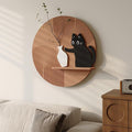 Troartos 3D Textured Round Abstract Wall Art for Living Room, Modern Brown Black and White Cat Design With Shelf, Minimalist Geometric Wall Decor for Hallway, Dining Room, Bedroom, Office, 24x24 Inch