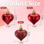 Iceyyyy 60Pcs Valentine's Day Heart Ornaments-Valentine's Mother's Day Heart Baubles Shaped Hanging Ornaments Decoration for Valentine Tree Wedding Anniversary Party