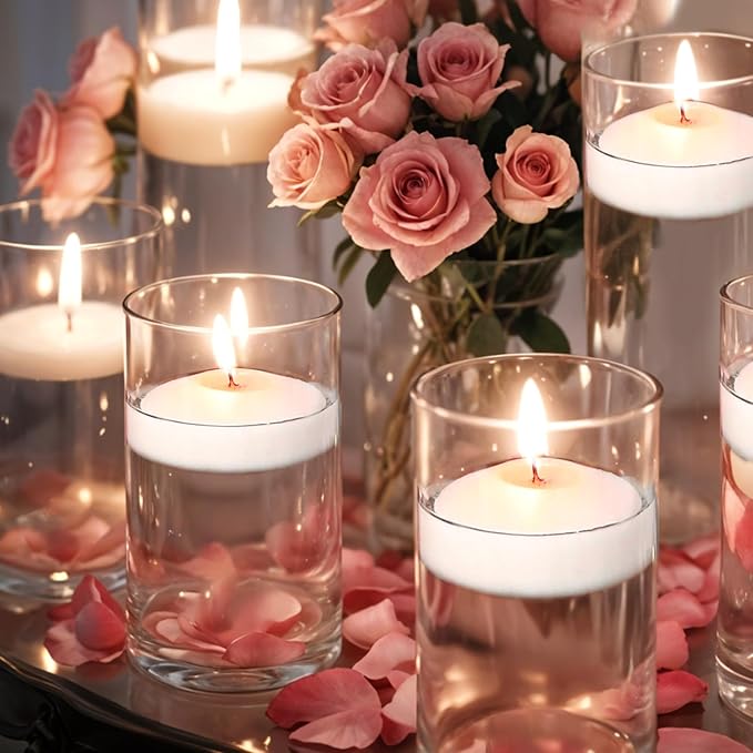 3 inch White Floating Candles, 60 Pack Unscented Floating Candle,8-9 Hours Burning Floating Candles for Centerpieces, 3" Water Candles for Cylinder Vases, Wedding, Party