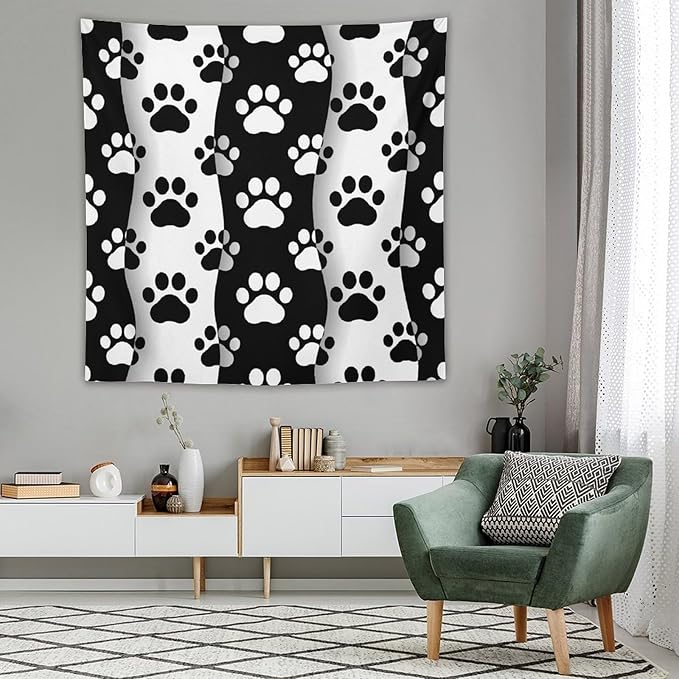 VUMIVI Pet Paws Tapestry Cute Puppy Kitten Black White Animal Paws Modern Funny Art Tapestry Wall Hanging for Living Room Bedroom Dorm Classroom Aesthetic Decor W60xL60in