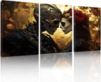 RUNBOAT Skull Pictures Wall Decor - Skull Canvas Wall Art, Skeleton Couple Poster Print, Gothic Painting Artwork, Skeleton and Roses Pictures for Living Room Bedroom (12" x 18" x 3 pcs)