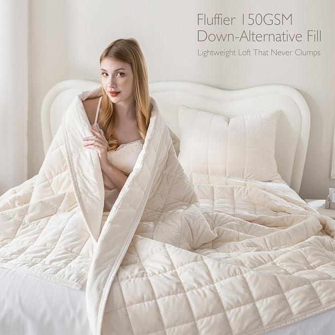 Oversized King Greek Velvet Quilt Set, 3× Softer Luxe Sheen, 100% Cotton Backing, 150GSM Down-Alternative Fill, Extra-Wide 112×106" Hotel-Style Luxury Coverage (1 Quilt + 2 Pillow Shams),Whisper White