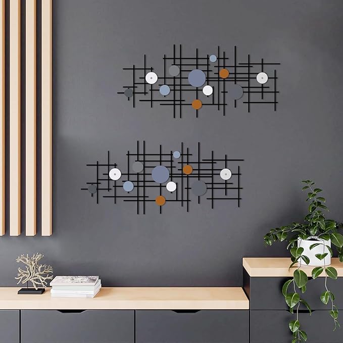 ruelen Set of 2 Minimalist Geometric Wall Decor - Modern Metal Wall Art for Living Room, Bedroom & Office – Abstract 3D Design in Dark Colorful Style