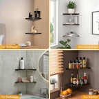 9 inch Corner Shelf Wall Mounted,Floating Corner Shelves,Corner withs Wire Hole for TV, Cable Box,Small Corner Shelf for Bathroom, Bedroom, Kitchen, Livings Room, Study Room (Black, 1Pack 9 in)
