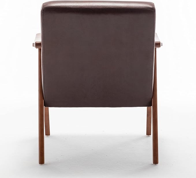 Accent Chair with Microfiber Upholstery and Solid Wood Frame, Classic Mid-Century Modern Living Room Furniture for Extra Seating, Dark Brown