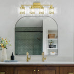 Crystal Modern Bathroom Light Fixtures, 4-Light Brushed Gold Bathroom Vanity Wall Light, Vanity Lights for Mirror, Restroom, Bedroom (E26 Socket, Bulbs Not Included)