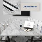 Sturdy Conference Table with Cable Management Grommets Modern Rectangle Office Meeting Table with Wood Tabletop and Metal Frame & Legs- Easy Assembly Boardroom Table (White Marble, 12 Foot)
