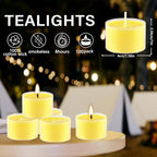 100 Pack Clear Tea Lights Candles Bulk, Summer Citronella Candle Outdoor and Indoor, for Birthday Emergency Home Garden(8 Hour, Yellow)