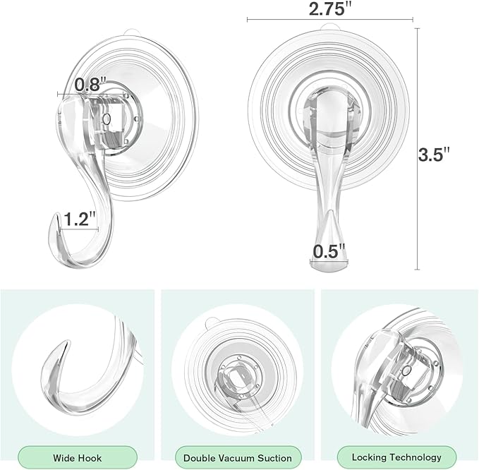 VIS'V Wreath Hanger, Large Suction Cup Wreath Hooks with Wipes, Heavy Duty, 22 LB Capacity, Removable and Reusable, Clear, 6 Pcs