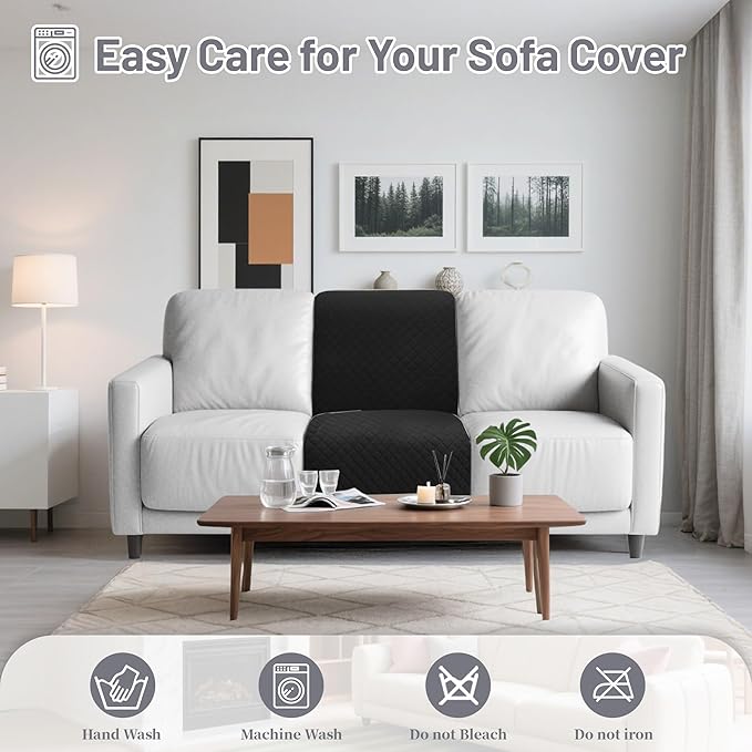 Recliner Sofa Covers 100% Waterproof Velvet L Shape Recliner Couch Covers for Dogs Pets Washable Anti Slip 1 Additional Couch Cover for Reclining Couch (Additional Seat, Black)