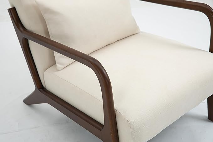KEIKI Mid Century Modern Accent Chair, Scandinavian Style Lounge Chair with Breathable Fabric, Perfect for Bedroom or Sunroom