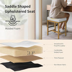 Saddle Seat Vanity Stool, Makeup Stool Chair with Metal Leg, U-Shaped PU Leather Ottoman Foot Rest, Small Square Chairs Under Desk for Vanity, Living Room, Modern Makeup Bench White&Gold