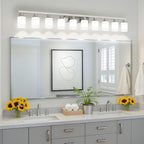 10-Light Bathroom Vanity Light Brushed Nickel,64.5in Vanity Lights with White Frosted Glass,Modern Bathroom Wall Lights Fixtures Over Mirror,Wall Sconces Lighting for Bedroom Living Room,E26