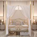 Weehom Canopy Bed Frame Queen Size with Headboard and Footboard, Four-Poster Canopy Bed Metal Platform Mattress Foundation Underbed Storage No Box Spring Needed Easy Assembly, Gold