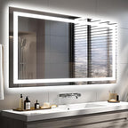 48"x32" LED Bathroom Mirrors for Wall, Front and Backlit Mirror, Anti-Fog Vanity Mirror with Lights, Stepless 3 Colors Dimmable Lighted Mirror(Horizontal/Vertical)