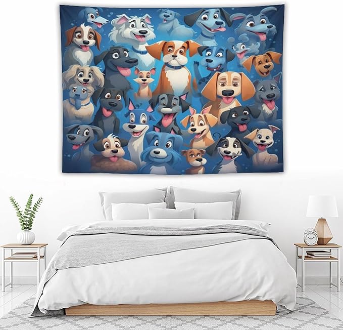VUMIVI Cartoon Dog Tapestry Cute Puppy Pet Lovers Animal Theme Colorful Illustration Tapestry Wall Hanging for Living Room Bedroom Dorm Classroom Aesthetic Decor W80xL60in