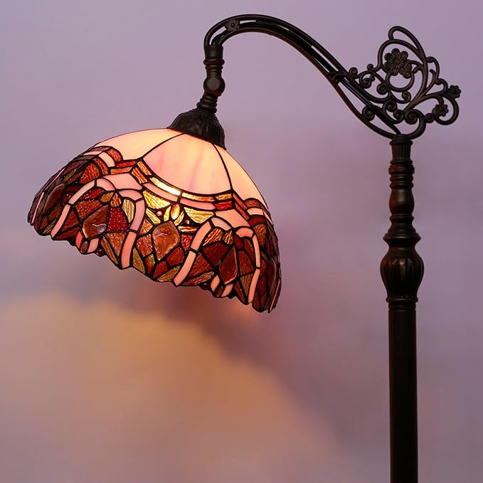 Tiffany Floor Lamp Stained Glass Lamp 18.88X12X67 Inch Angle Adjustable Arched Gooseneck Antique Reading Light (Pink Jewelry)