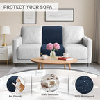 Recliner Sofa Covers 100% Waterproof Velvet L Shape Recliner Couch Covers for Sofa Pets Washable Anti Slip 1 Additional Couch Cover for Reclining Couch (Additional Seat, Navy Blue)