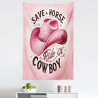 Ambesonne Funny Tapestry, Humorous Feminine Design with Hat and Save a Horse Ride a Cowboy Lettering, Fabric Wall Hanging Decor for Bedroom Living Room Dorm, 30" X 45", Pink and Seal Brown