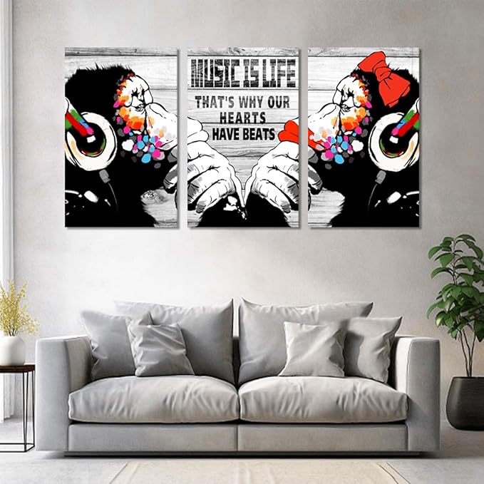 Novatique Graffiti Canvas Wall Art Banksy Wall Art Abstract Animals Painting Print Monkey Street Art Graffiti Posters for Living Room Bedroom Office, 24"x 36"x 3Pcs