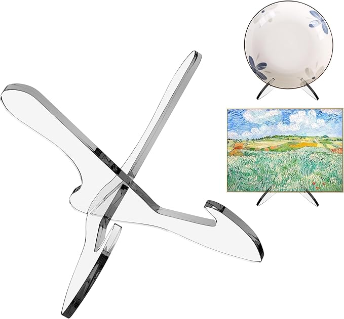 Boloyo "X Shape Acrylic Plate Display Stand, 6.5 Inch 1PC Clear Acrylic Bowl Plate Platter Dish China Porcelain Display Holder Easel Base for Home Kitchen School Art Display