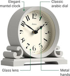 JONES CLOCKS® Saloon Mantel Clock | Traditional Double Scroll Design | Gray | Contemporary Classic Style for Desk, Table, Shelf or Bedside