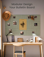 Fluxynara Felt Bulletin Board Tiles Large 48" x 36" Cork Board Alternative-12 Pack with 70 Adhesive Tabs, Thick Slat Wall Panels for Office Decor, Push Pin Board Wall Organizer Alternative-Sage Green