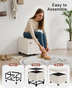17.7 inches Velvet turfed Ottomans Cube with Legs, Metal-Framed Square Linen Storage Ottoman Foot Rest Stool Holds 770 LB for Dorm Living Room Bedroom White UASND64W