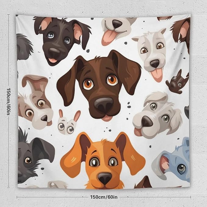 VUMIVI Cartoon Dog Head Tapestry Adorable Pets Humorous Style Abstract Art Illustration Tapestry Wall Hanging for Living Room Bedroom Dorm Classroom Aesthetic Decor W60xL60in