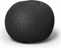 Urban Lifestyle Round Knit Pouf - Hand Woven Cotton, Black