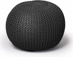 Urban Lifestyle Round Knit Pouf - Hand Woven Cotton, Black