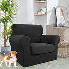 YEMYHOM Latest Checkered 2 Pieces Chair Covers for Living Room High Stretch Thickened Chair Slipcovers with Arms Anti Slip Elastic Armchair Sofa Couch Slipcover Protector (Black), 31"-46"(1 Cushion)