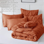 CozyLux Queen Comforter Set Burnt Orange, 7 Pieces Pintuck Bed in A Bag Premium Terracotta Comforter Queen Size, Pinch Pleat Bedding Sets with Comforter, Sheets, Pillowcases & Shams
