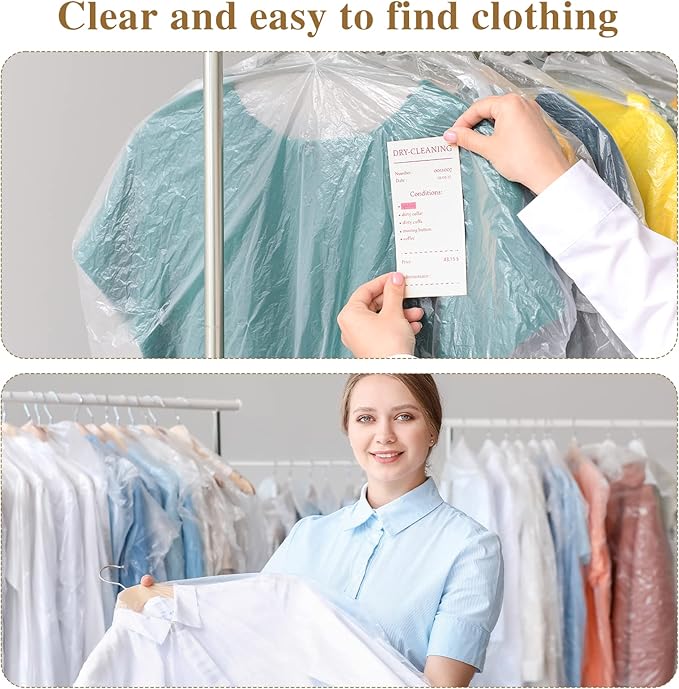12 Pack Plastic Dry Cleaner Bags 60x150 cm Hanging Clothing Covers Clear Garment Bags Hanging Dust-proof Clothing Protector Covers for Dry Cleaner Home Storage Travel