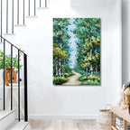 Alenoss Hand Painted Oil Painting on Canvas, Abstract Forest Landscape Painting, 28x40 inches, Green Artwork for Living Room Bedroom