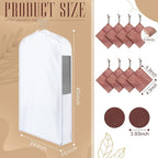 2 Set 40in Short Cotton Garment Bags, 10in Wide Gusset Hanging Storage Clothes with 8 Cedar Blocks, Transparent Mesh Window, Breathable Closet Bags for Fur Coat Suit Sweater Dress, White
