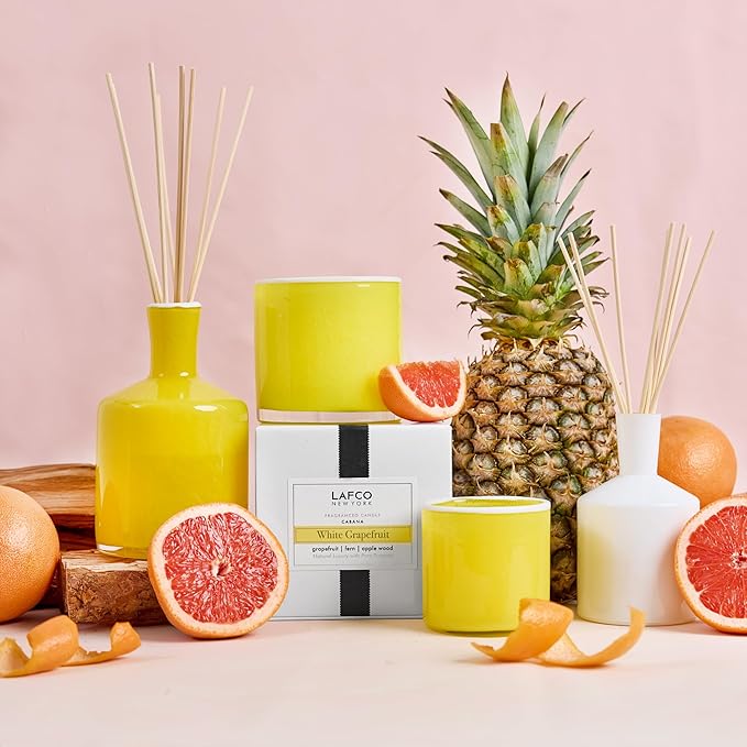 LAFCO New York Classic Reed Diffuser, White Grapefruit - 6 oz - Up to 3 Months Fragrance Life - Reusable Glass Vessel - Natural Wood Reeds - Made in The USA