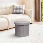 PINPLUS Round Storage Ottoman Cube Footrest - Versatile Boucle & Faux Teddy Fur Stool with Hidden Compartment for Living Room, Dorm, Bedroom - Grey, 15"x15"x13.2"
